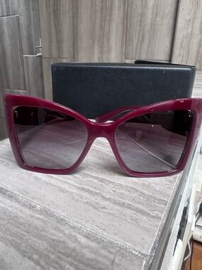 Dolce & Gabbana Burgundy Oversized Cat Eye Sunglasses